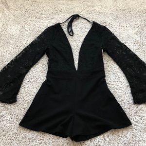 Long Sleeve Black Lace Romper